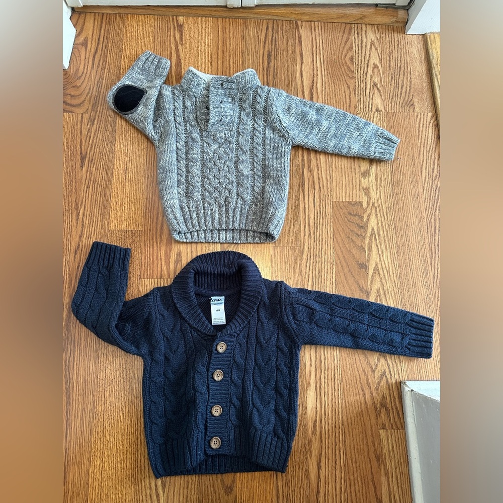 Kids Cable Knit Sweater Set - Gray and Navy